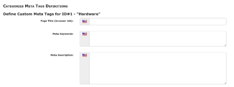 categories meta tags editor