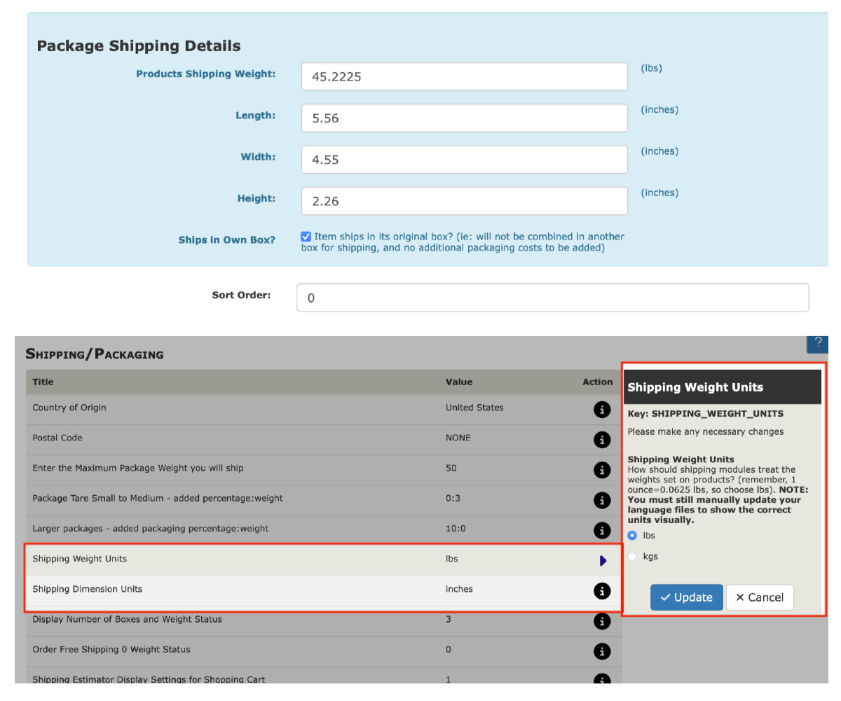 Shipping Dimension Fields