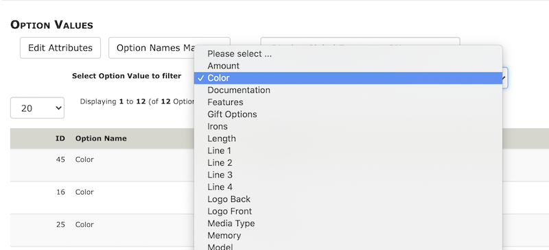 Option Value Filter